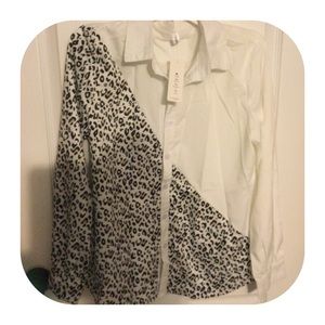 Leopard Print Long Sleeve Button Front Blouse NWT
